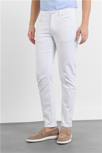 Beyaz 5 Cep Düz Paça Gabardin Slim Fit Pamuklu Pantolon 1003260318