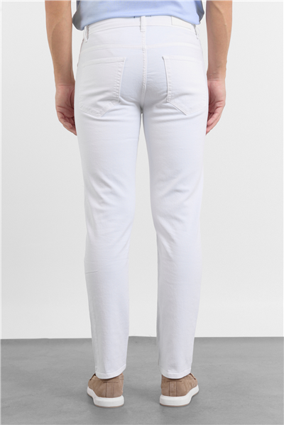 Beyaz 5 Cep Düz Paça Gabardin Slim Fit Pamuklu Pantolon 1003260318