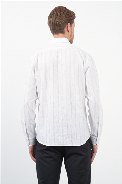 Beyaz-Antrasit Yumuşak Yaka Uzun Kol Slim Fit Pamuklu Gömlek 1004260260