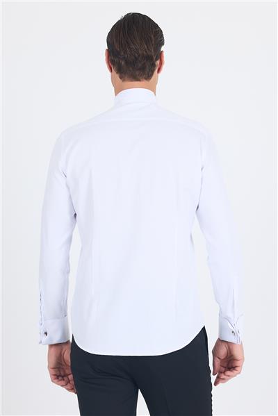 Beyaz Ata Yaka Kendinden Desenli Ceremony Pamuklu Slim Fit Gömlek 1004250215