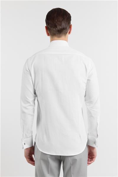Beyaz Ata Yaka Uzun Kol Cepsiz Slim Fit Pamuklu Gömlek 1004260415