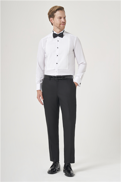 Beyaz Ata Yaka Uzun Kol Cepsiz Slim Fit Pamuklu Damatlık Gömlek 1004260200