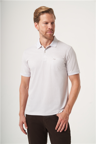 Beyaz-Bej Polo Yaka Kısa Kol Cepli Comfort Fit Pamuklu Tişört 1011260158