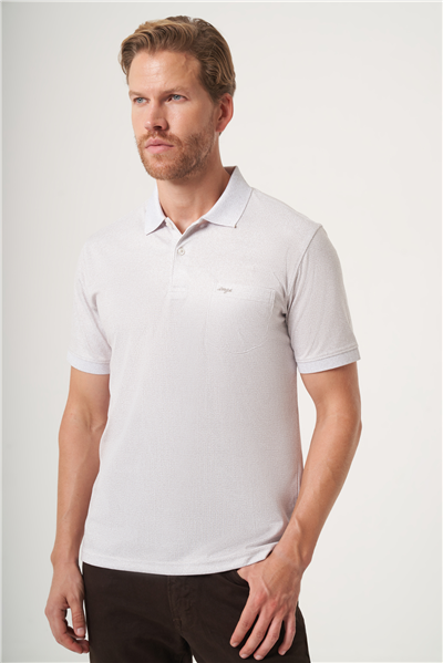 Beyaz-Bej Polo Yaka Kısa Kol Cepli Comfort Fit Pamuklu Tişört 1011260158