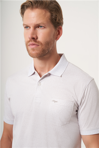 Beyaz-Bej Polo Yaka Kısa Kol Cepli Comfort Fit Pamuklu Tişört 1011260158