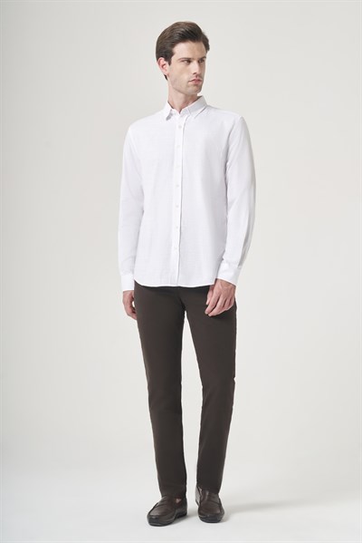 Beyaz Biritli Yaka Uzun Kol Cepsiz Slim Fit Pamuklu Gömlek 1004260207