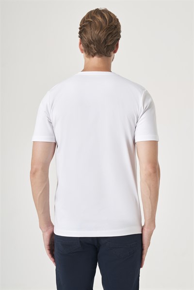 Beyaz Bisiklet Yaka Kısa Kol Örme Slim Fit Esnek Basic Tişört 1011260184