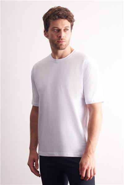 Beyaz Bisiklet Yaka Kısa Kol Slim Fit Pamuklu Basic Tişört 1011255106