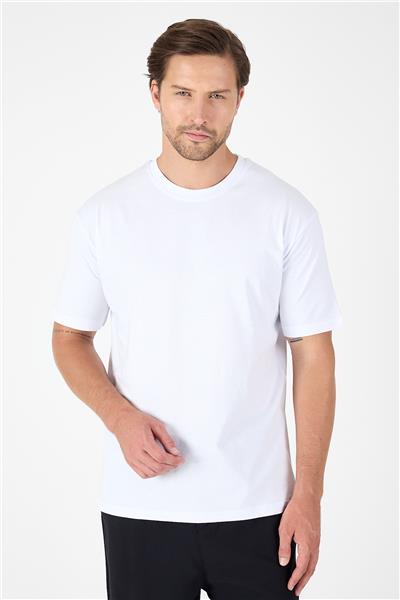 Beyaz Bisiklet Yaka Kısa Kol Slim Fit Pamuklu Tişört 1011250191