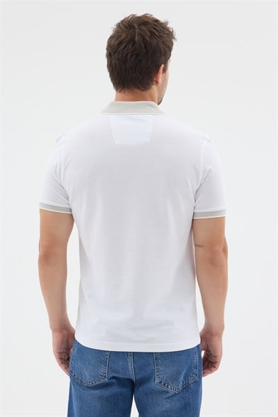 Beyaz-Çağla Polo Yaka Pike Kısa Kol Slim Fit %100 Pamuk Tişört 1011260171