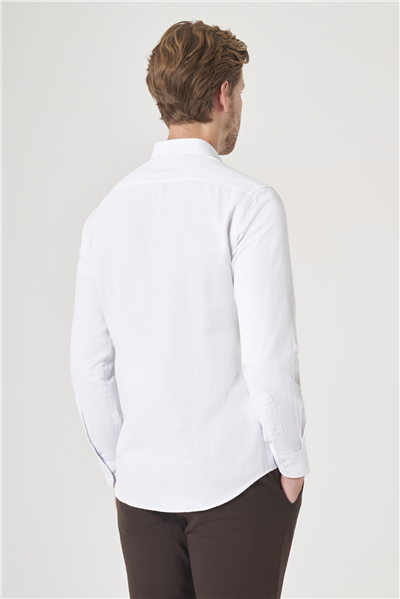 Beyaz Düğmeli Yaka Oxford Slim Fit Pamuklu Gömlek 1004265284