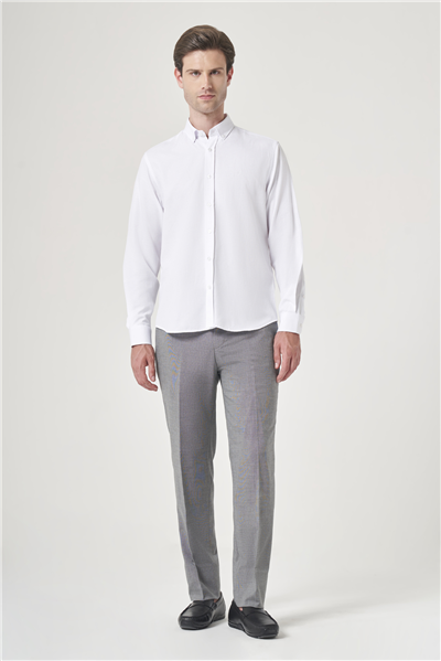 Beyaz Düğmeli Yaka Oxford Slim Fit Pamuklu Gömlek 1004265124