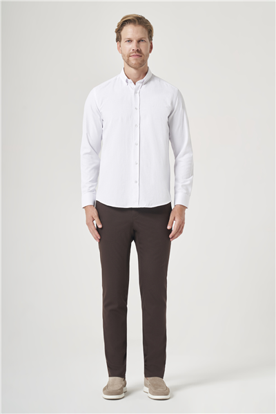 Beyaz Düğmeli Yaka Oxford Slim Fit Pamuklu Gömlek 1004265284