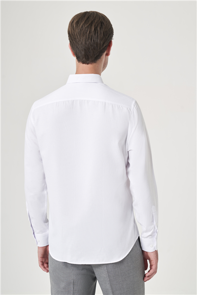 Beyaz Düğmeli Yaka Oxford Slim Fit Pamuklu Gömlek 1004265124