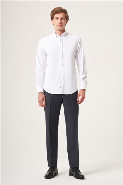 Beyaz Düğmeli Yaka Oxford Slim Fit Pamuklu Gömlek 1004265125