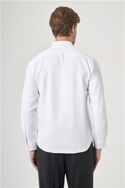 Beyaz Düğmeli Yaka Uzun Kol Cepsiz Slim Fit Pamuklu Gömlek 1004260203