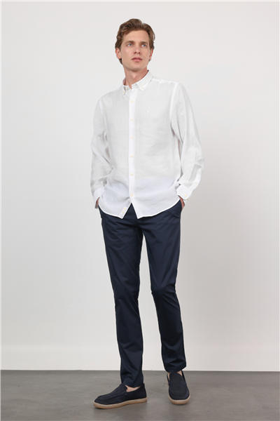 Beyaz Düğmeli Yaka Uzun Kol Cepsiz Slim Fit Modal Gömlek 1004260162