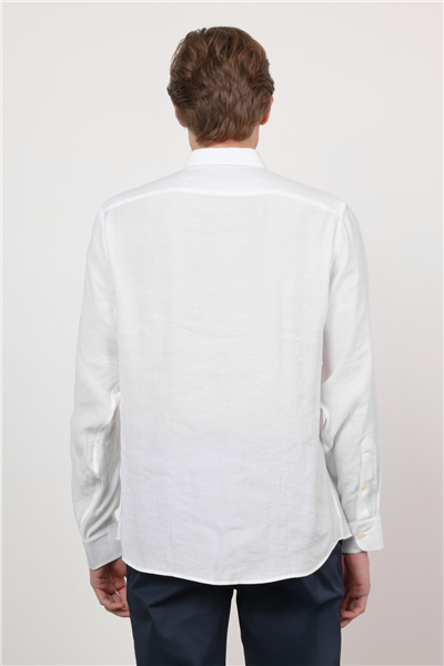 Beyaz Düğmeli Yaka Uzun Kol Cepsiz Slim Fit Modal Gömlek 1004260162