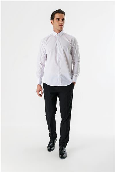 Beyaz Uzun Kollu Bez Ayağı Ata Yaka Cepsiz Pamuklu Damatlık Slim Fit Dar Kesim Gömlek 1004240214