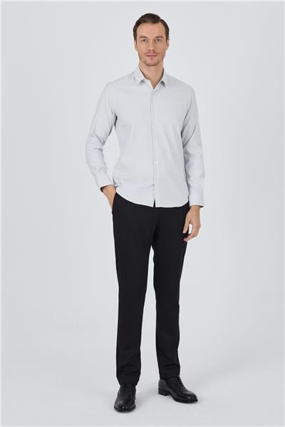 Beyaz Sert Yaka Cepsiz Gabardin Uzun Kol Slim Fit Esnek Gömlek 1004250232