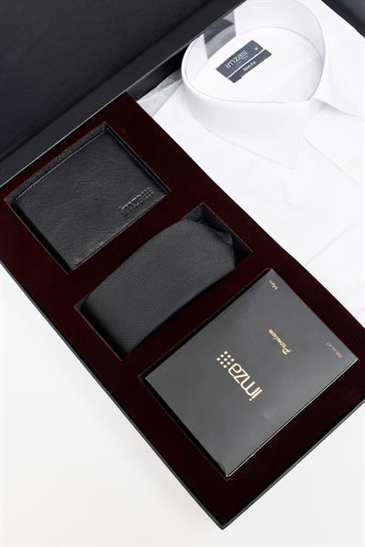 Beyaz Gömlek Slim Fit, Kravat, Cüzdan, Parfüm 4lü Set, Damat Bohçası, Hediye Seti, Düğün Set