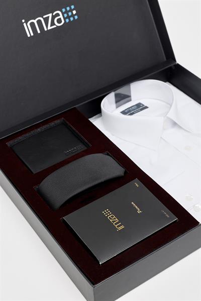 Beyaz Gömlek Slim Fit, Kravat, Cüzdan, Parfüm 4lü Set, Damat Bohçası, Hediye Seti, Düğün Set