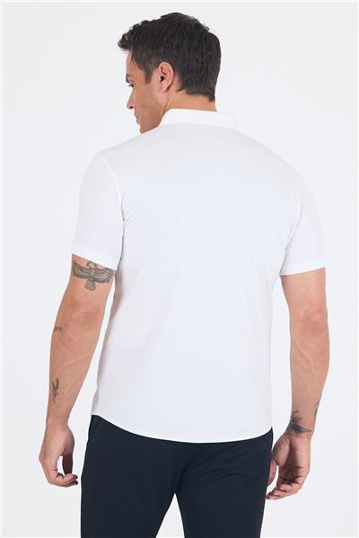 Beyaz italyan Düğmeli Yaka Kısa Kol Cepsiz Slim Fit Gömlek 1004250255