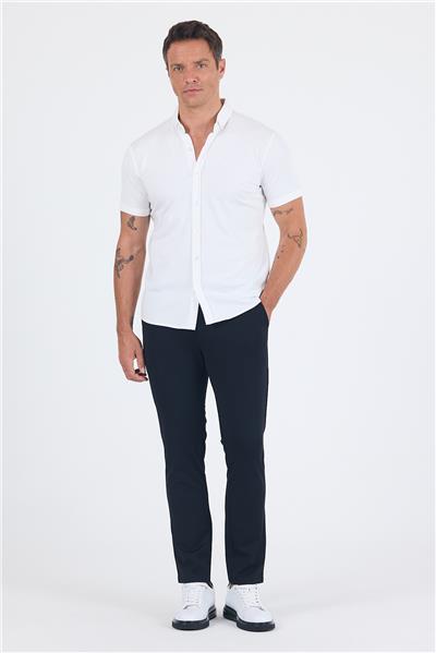 Beyaz italyan Düğmeli Yaka Kısa Kol Cepsiz Slim Fit Gömlek 1004250255