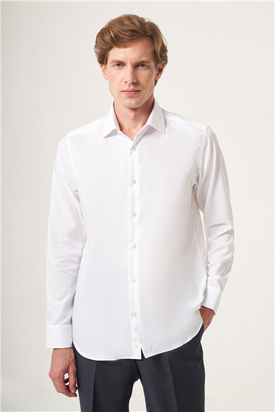 Beyaz İtalyan Yaka Oxford Slim Fit Kolay Ütü Pamuklu Gömlek 1004265270