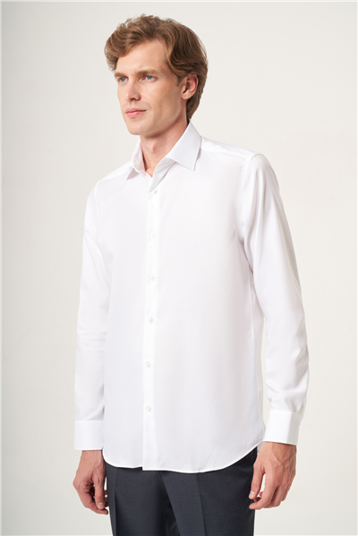 Beyaz İtalyan Yaka Oxford Slim Fit Kolay Ütü Pamuklu Gömlek 1004265270