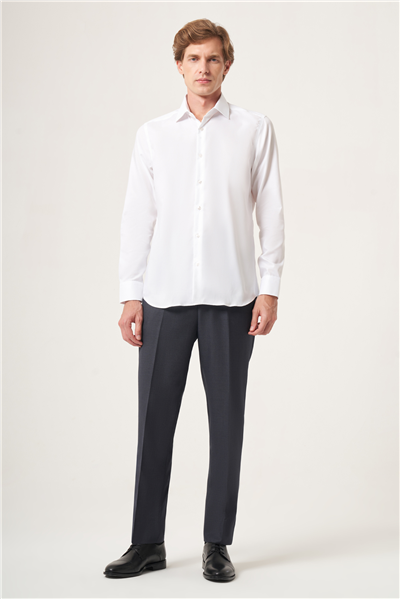 Beyaz İtalyan Yaka Oxford Slim Fit Kolay Ütü Pamuklu Gömlek 1004265270