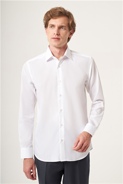 Beyaz İtalyan Yaka Slim Fit Kolay Ütü Pamuklu Gömlek 1004265269