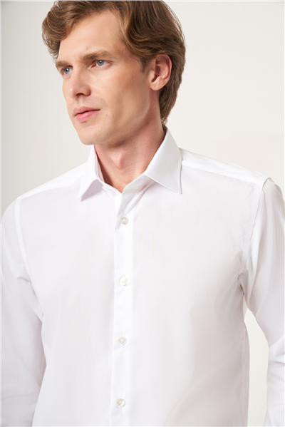 Beyaz İtalyan Yaka Slim Fit Kolay Ütü Pamuklu Gömlek 1004265269