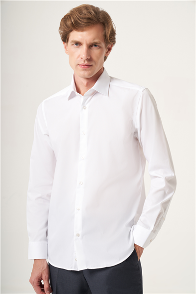 Beyaz İtalyan Yaka Slim Fit Kolay Ütü Pamuklu Gömlek 1004265269