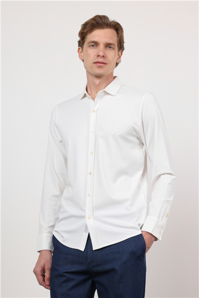 Beyaz İtalyan Yaka Uzun Kol Cepsiz Performans Ürün Slim Fit Gömlek 1004260160