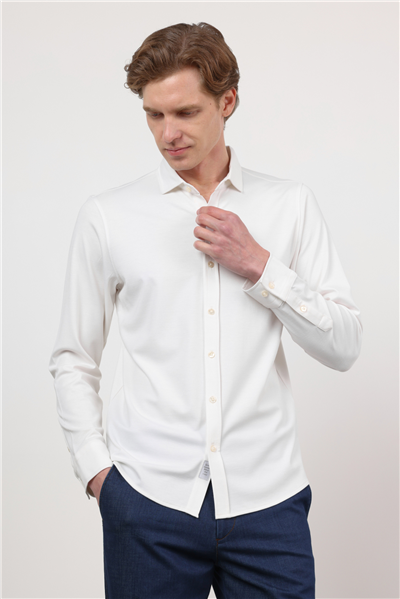 Beyaz İtalyan Yaka Uzun Kol Cepsiz Performans Ürün Slim Fit Gömlek 1004260160