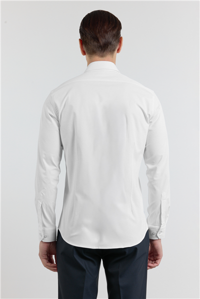 Kendinden Desenli Sert Yaka Uzun Kol Cepsiz Slim Fit Pamuklu Gömlek 1004255230