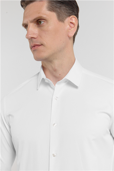 Kendinden Desenli Sert Yaka Uzun Kol Cepsiz Slim Fit Pamuklu Gömlek 1004255230