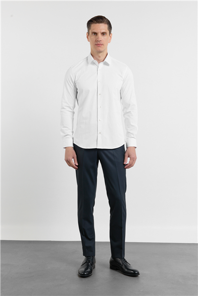 Kendinden Desenli Sert Yaka Uzun Kol Cepsiz Slim Fit Pamuklu Gömlek 1004255230