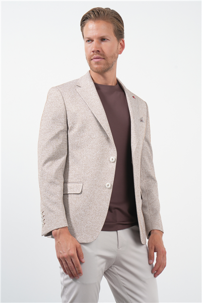 Beyaz-Kiremit Mono Yaka Örme 6 Drop Slim Fit Ceket 1002260153