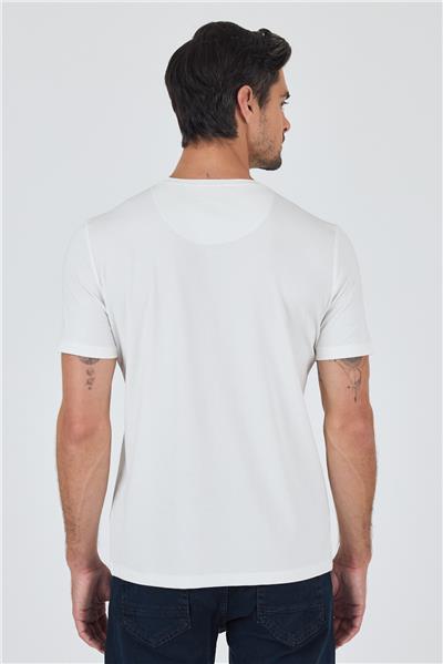 Beyaz Kısa Kol Bisiklet Yaka Cepsiz Pamuklu Casual Slim Fit Tişört 1011250165