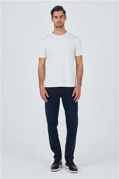 Beyaz Kısa Kol Bisiklet Yaka Cepsiz Pamuklu Casual Slim Fit Tişört 1011250165