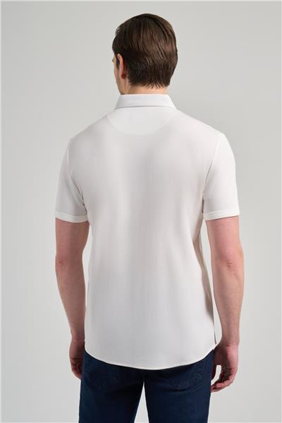 Beyaz Kısa Kol Düz Örme İtalyan Yaka Cepsiz Pamuklu Classic Slim Fit Gömlek 1004250156
