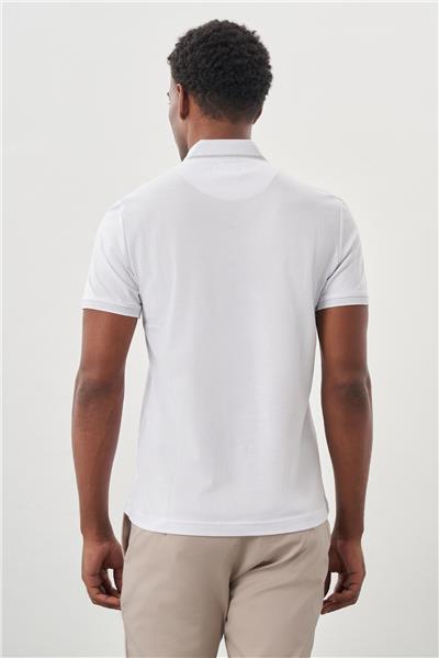 Beyaz Kısa Kol Düz Pike Polo Yaka Cepsiz Pamuk Casual Slim Fit Tişört 1011245900_600