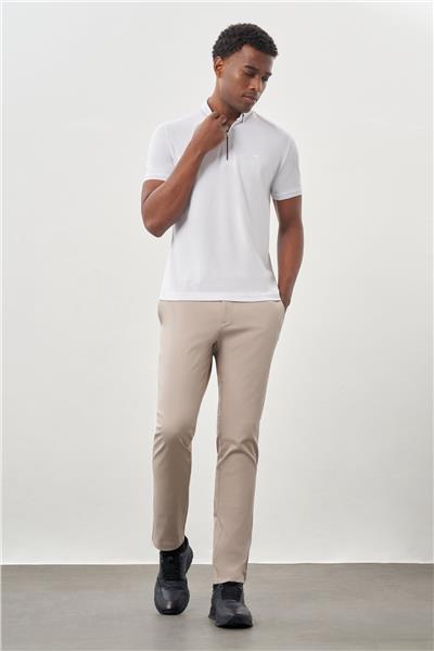Beyaz Kısa Kol Düz Pike Polo Yaka Cepsiz Pamuk Casual Slim Fit Tişört 1011245900_600