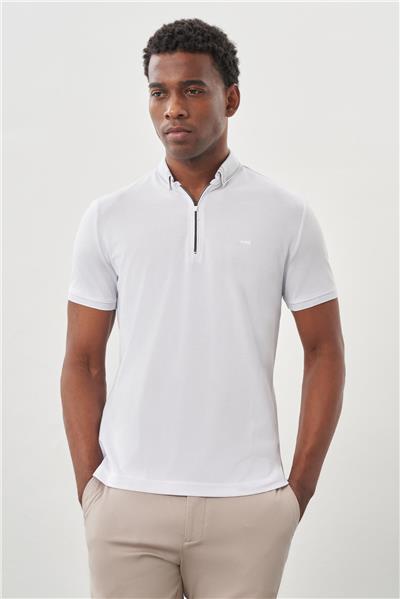 Beyaz Kısa Kol Düz Pike Polo Yaka Cepsiz Pamuk Casual Slim Fit Tişört 1011245900_600