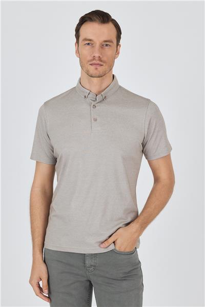 Bej Kısa Kol Düz Suprem Polo Yaka Cepsiz Pamuklu Casual Slim Fit Tişört 1011250160_605