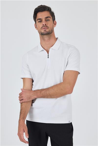 Beyaz Kısa Kol Düz Suprem Polo Yaka Cepsiz Pamuklu Casual Slim Fit Tişört 1011250164