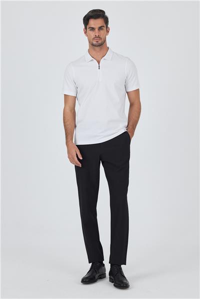 Beyaz Kısa Kol Düz Suprem Polo Yaka Cepsiz Pamuklu Casual Slim Fit Tişört 1011250164