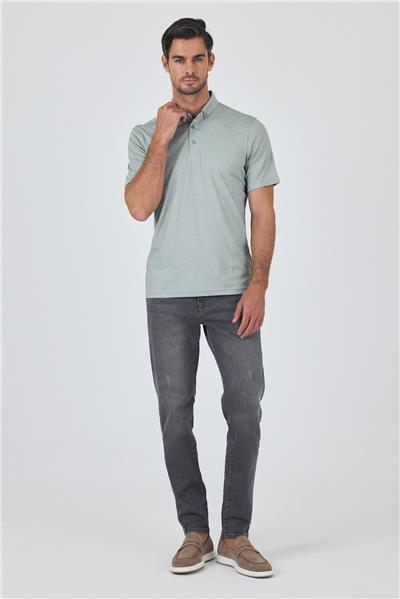 A.Yeşil Kısa Kol Düz Suprem Polo Yaka Cepsiz Pamuklu Casual Slim Fit Tişört 1011250160_607